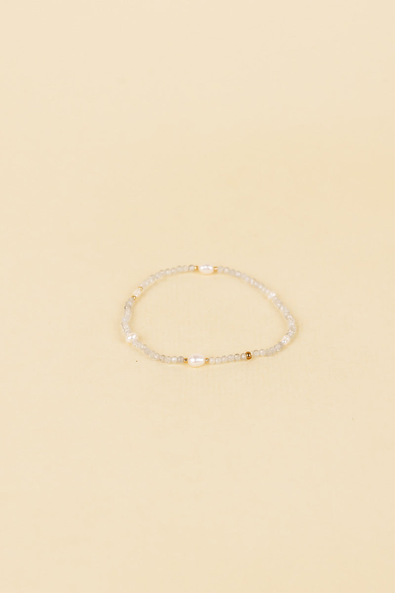 Karu 14K Gold Inlay White Pearl & Labradorite Crystal Bracelet