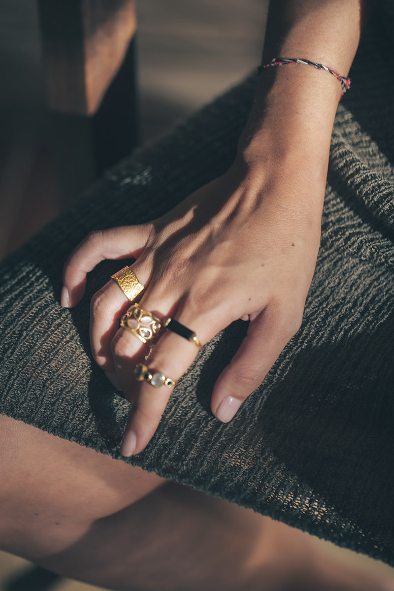 Imonas 18K Recycled Fine Gold Plated Grey Moonstone, Peach Moonstone Ring