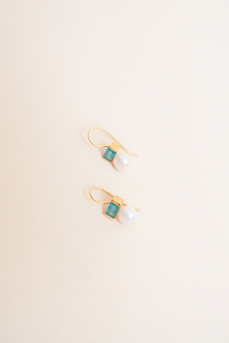 Tanusha 18K Recycled Fine Gold Plated Green Jade Earrings - 925 Silver Posts