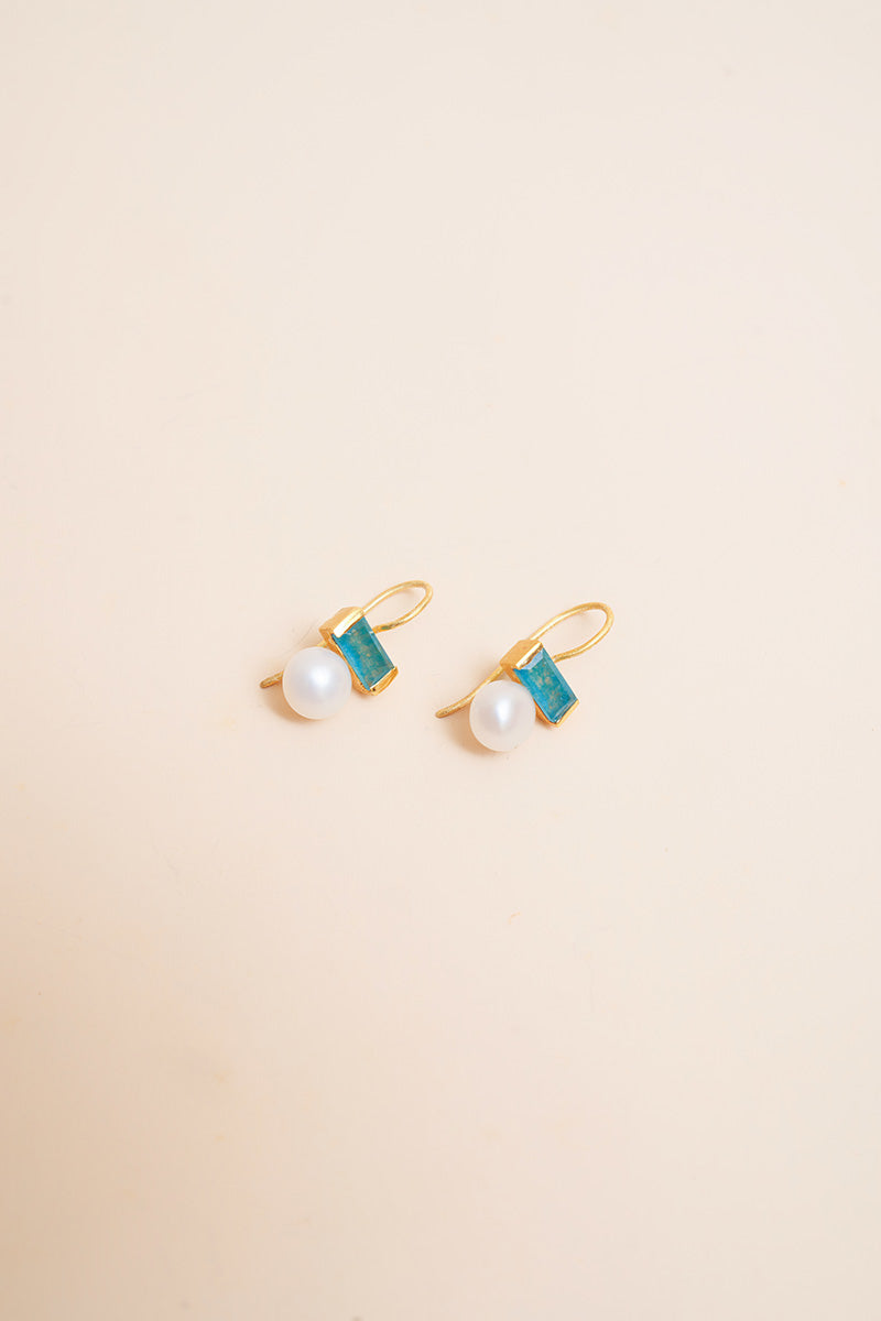 Tanusha 18K Recycled Fine Gold Plated Green Jade Earrings - 925 Silver Posts