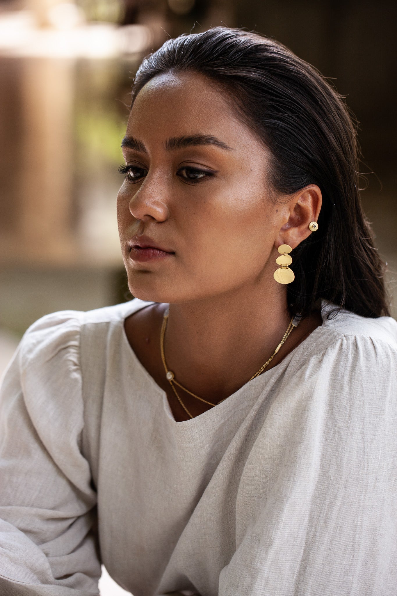 Aimara 18K Recycled Fine Gold Plated Polki Diamond Earrings - 925 Silver Posts