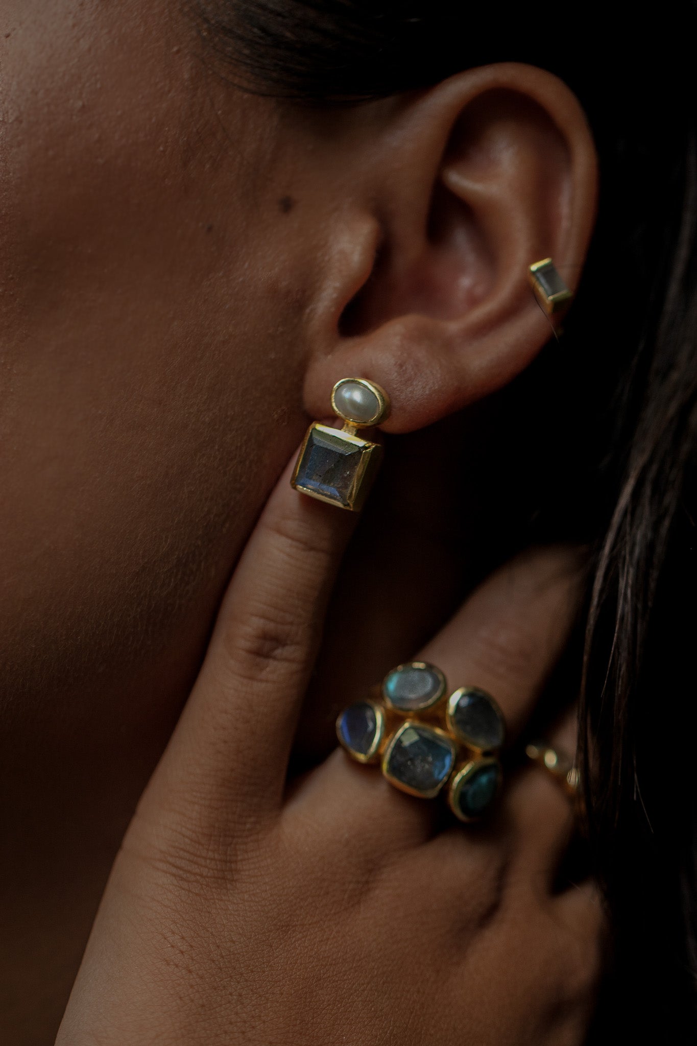 Siniu 18K Recycled Fine Gold Plated Clear Quartz Earrings - 925 Silver Posts