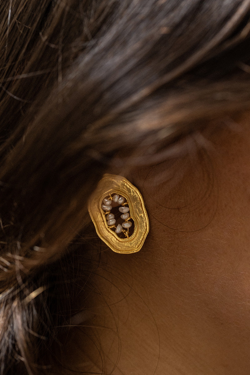 Saad 18K Recycled Fine Gold Plated Pearl Earrings - 925 Silver Posts