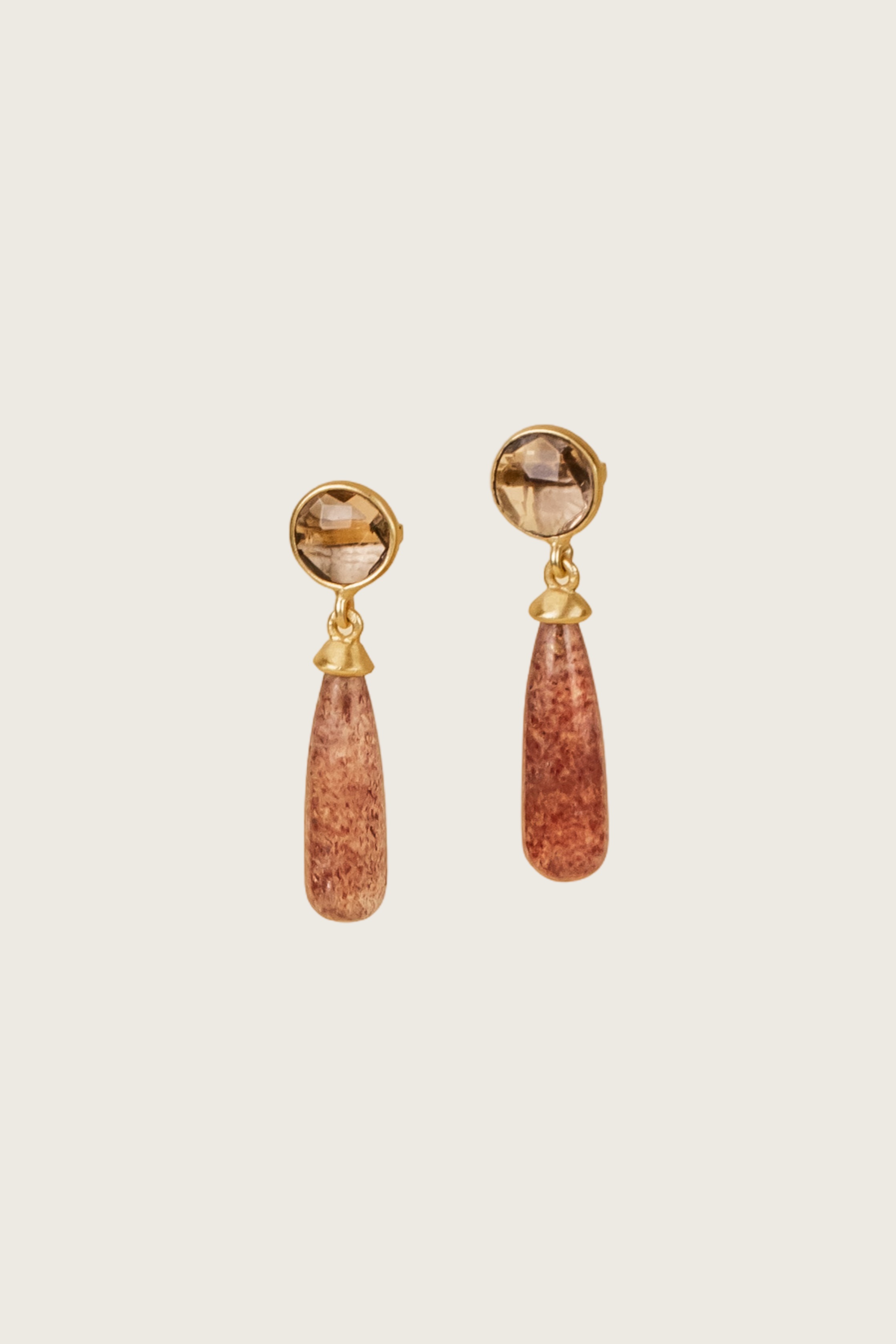 Astra 18K Recycled Fine Gold Plated Smoky Quartz Earrings - 925 Silver Posts