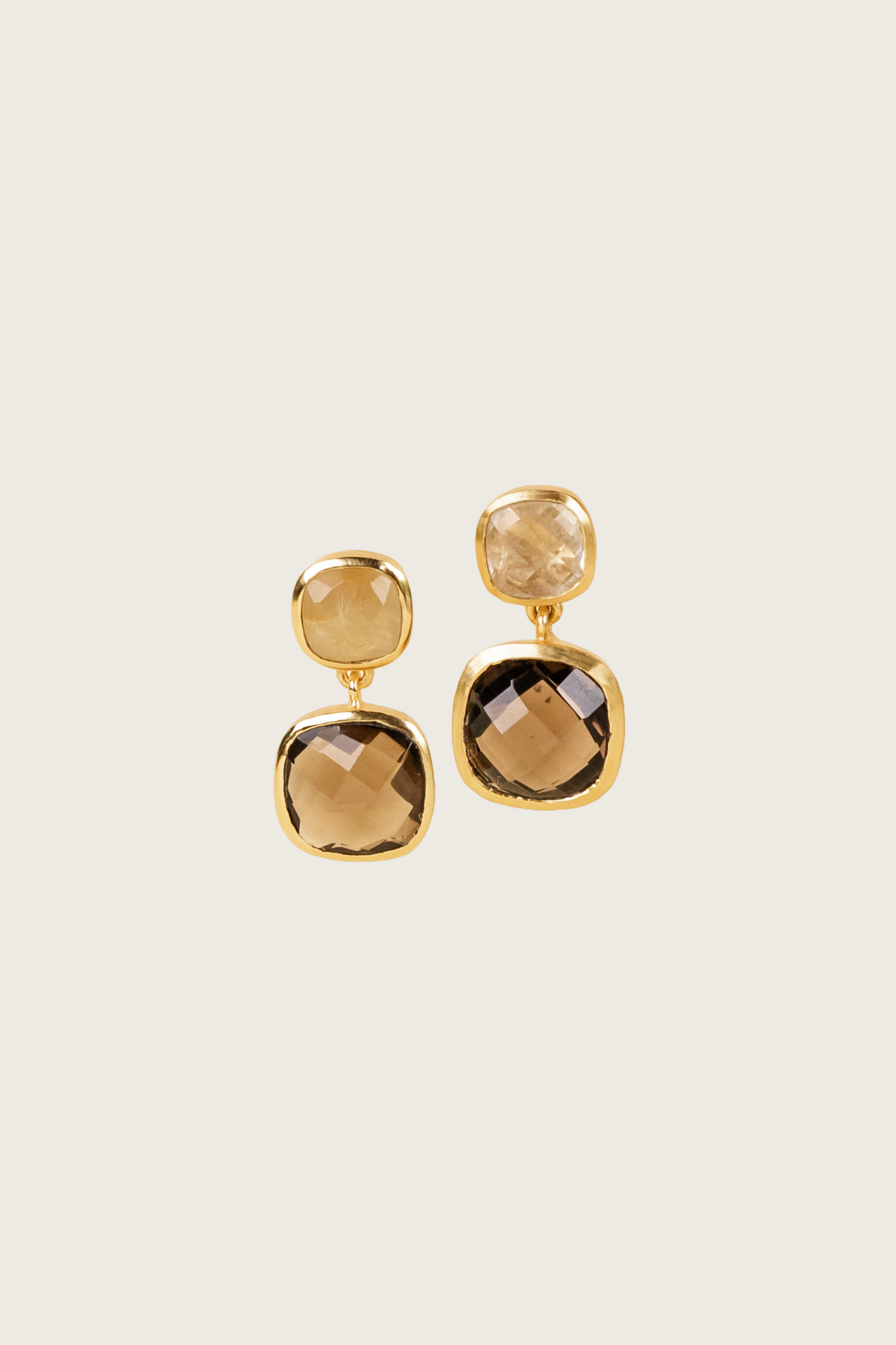 Basiri 18K Recycled Fine Gold Plated Golden Rutilated / Smoky Topaz Earrings - 925 Silver Posts