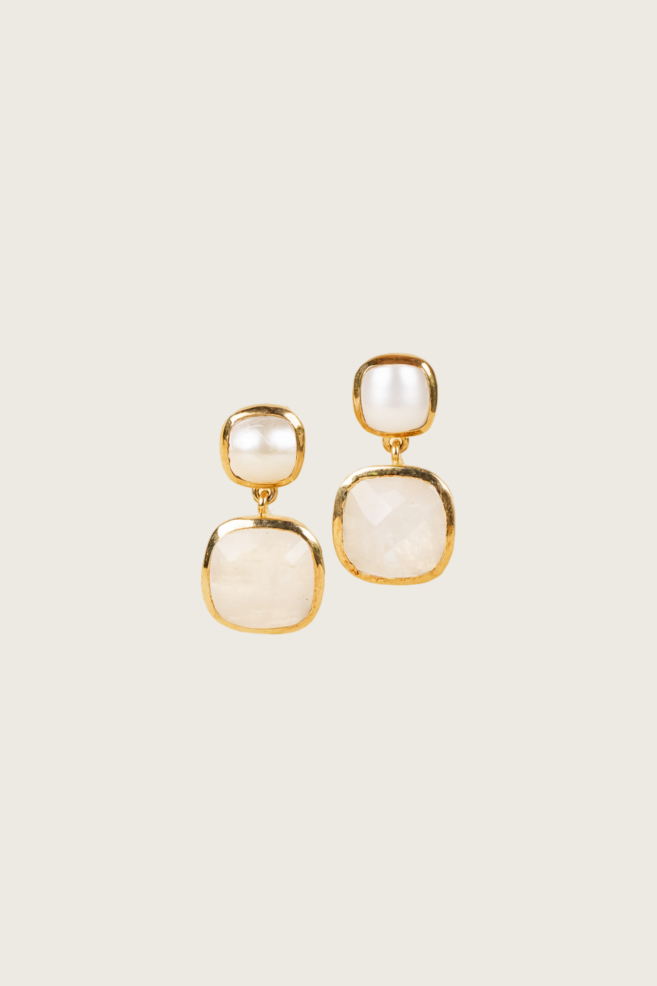 Basiri 18K Recycled Fine Gold Plated White Pearl / Rainbow Moonstone Earrings - 925 Silver Posts
