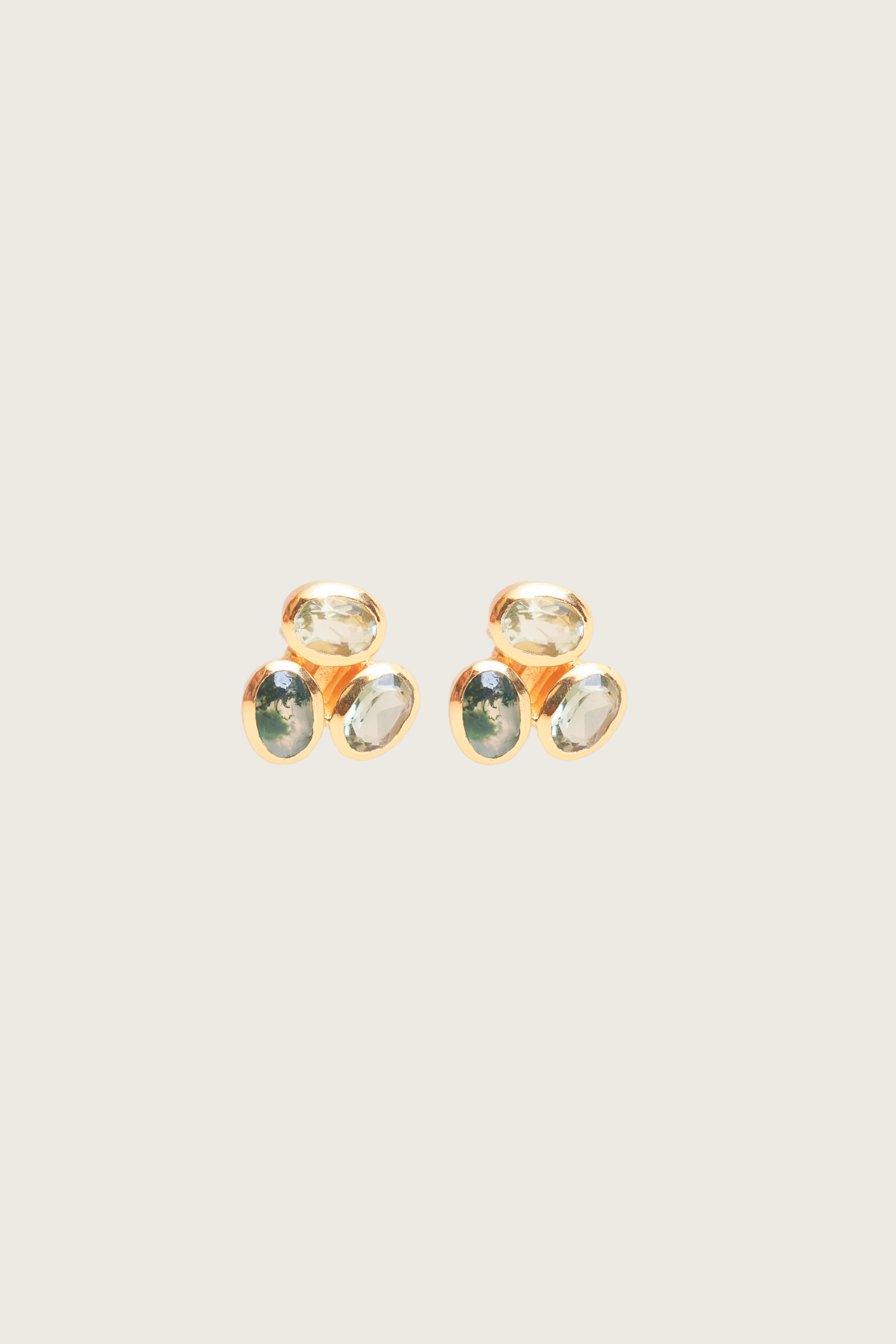 Ghani 18K Recycled Fine Gold Plated Green Amethyst / Green Tourmaline / Moss Agate Earrings - 925 Silver Posts