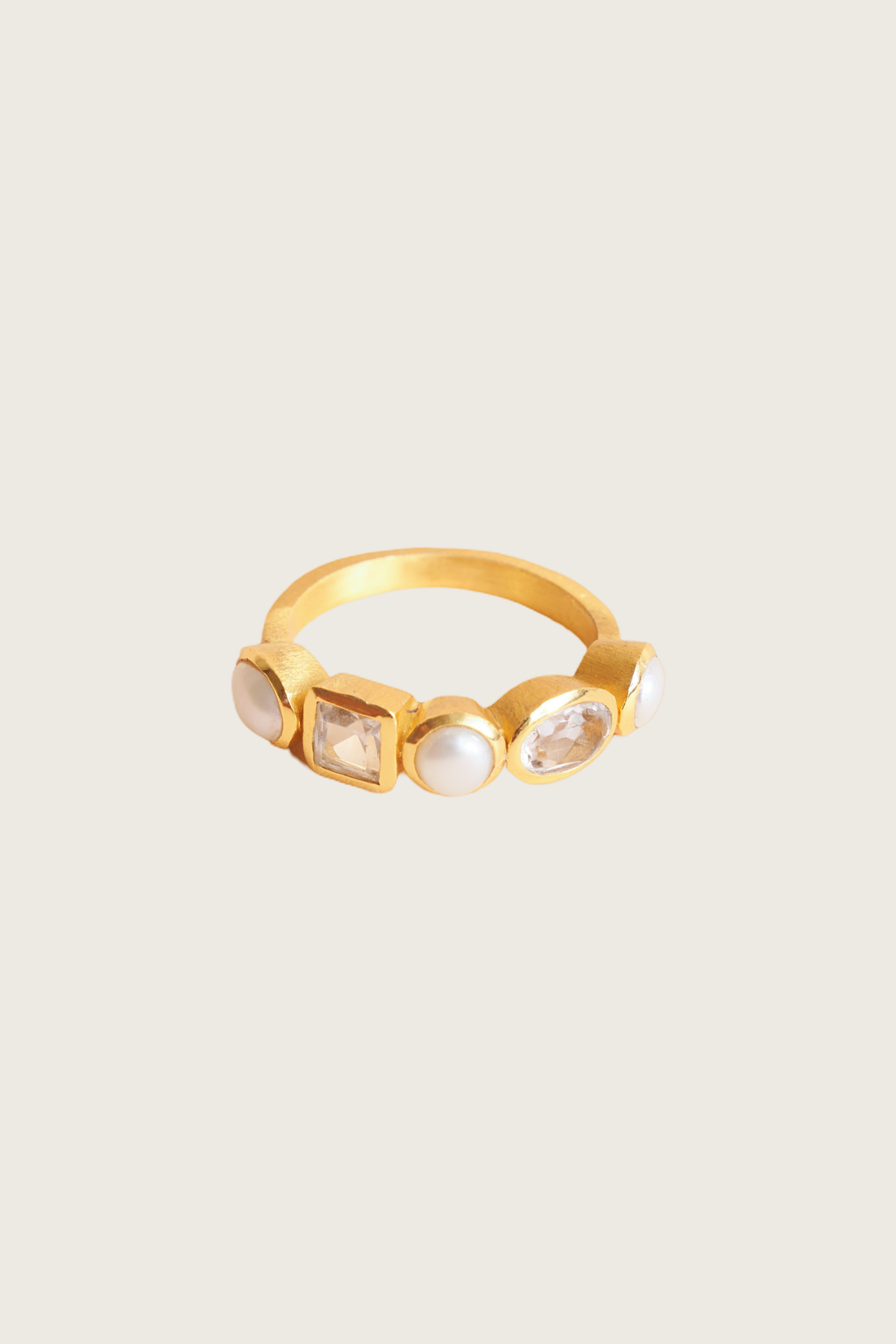 Jasni 18K Recycled Fine Gold Plated White Pearl / Clear Quartz Ring