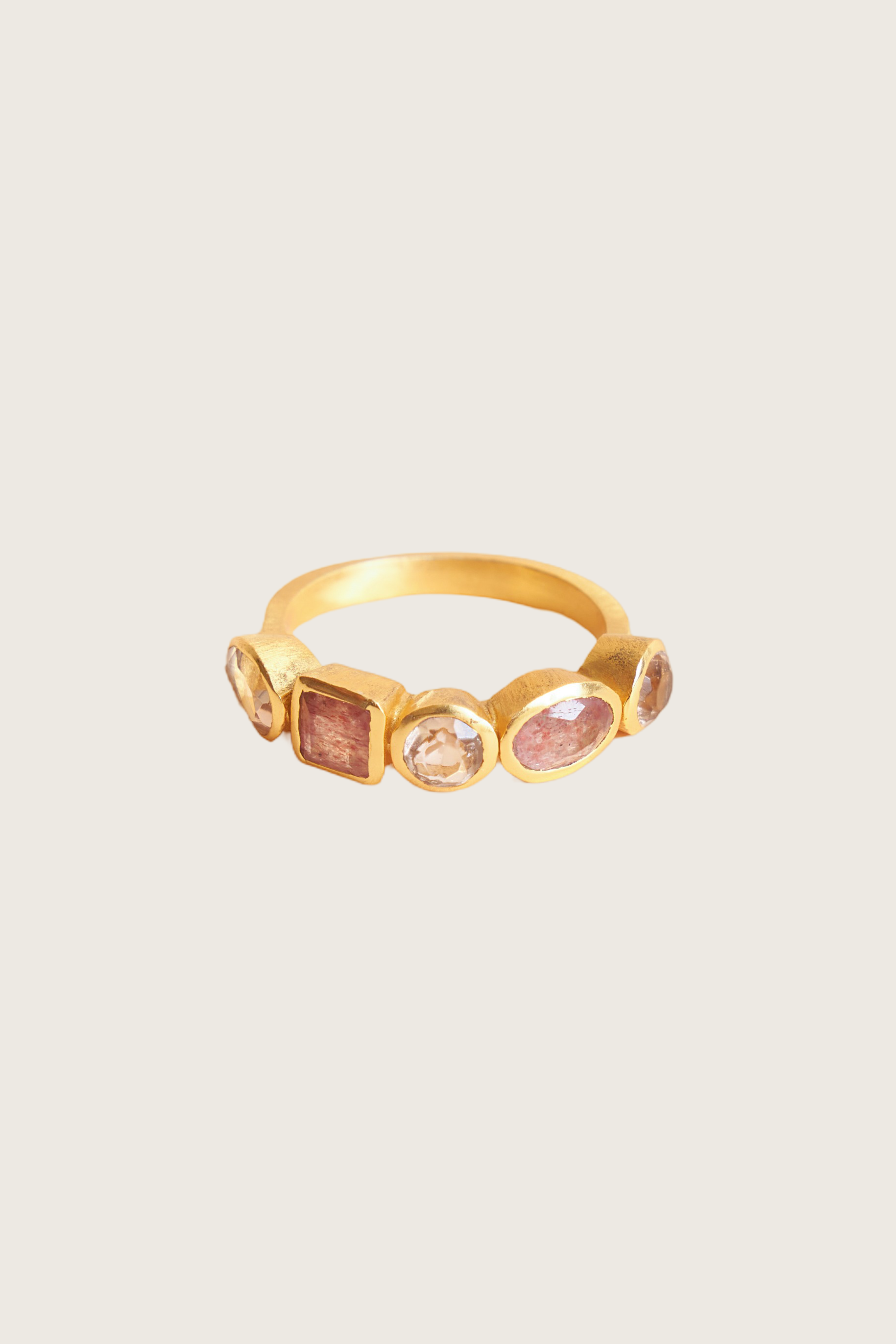 Jasni 18K Recycled Fine Gold Plated Morganite / Strawberry Quartz Ring