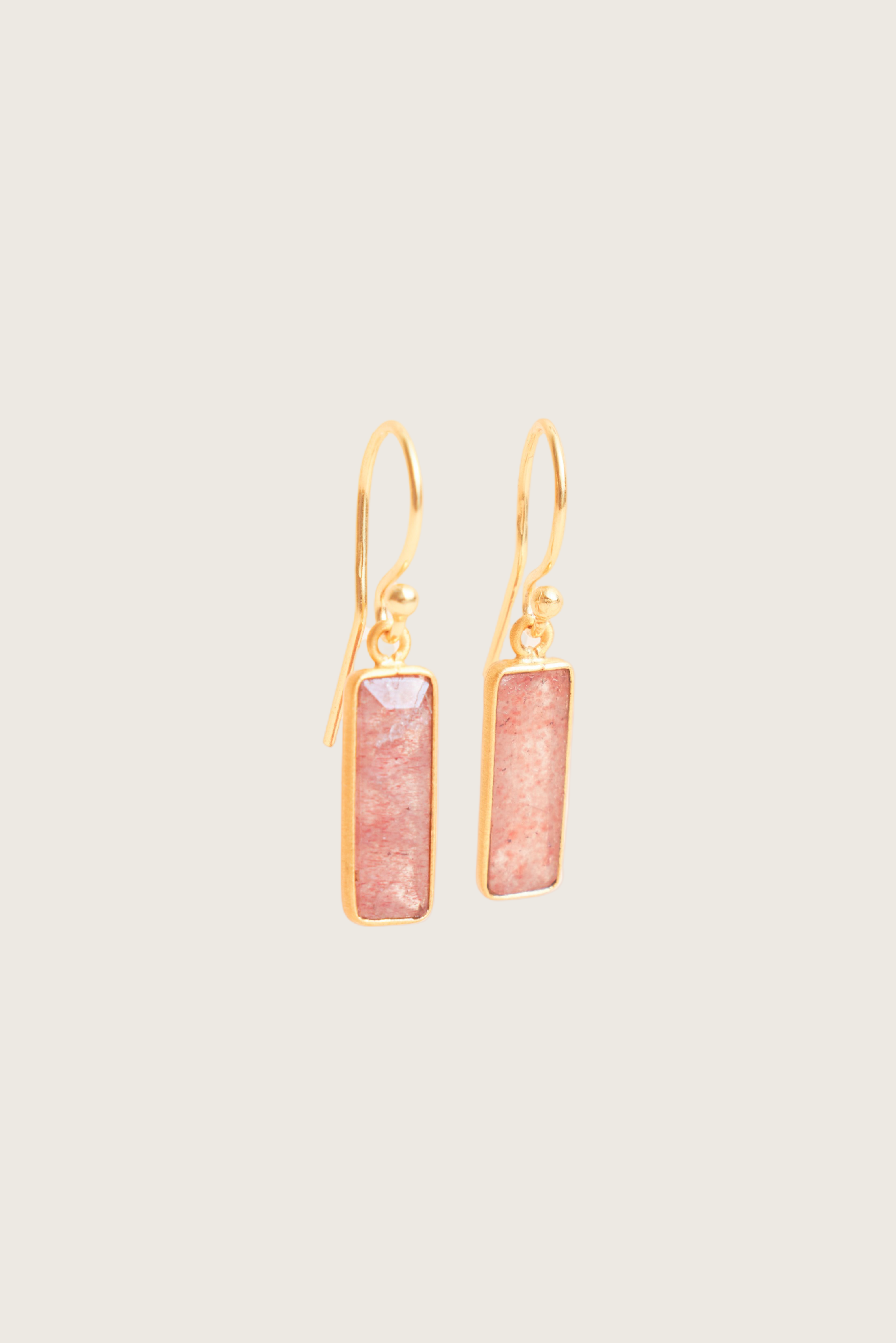 Muda 18K Recycled Fine Gold Plated Strawberry Quartz Earrings - 925 Silver Posts