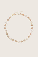 Collana Ellipsi in Oro 18K Riciclato Placcato, Pietra di Luna Pesca / Quarzo Rosa