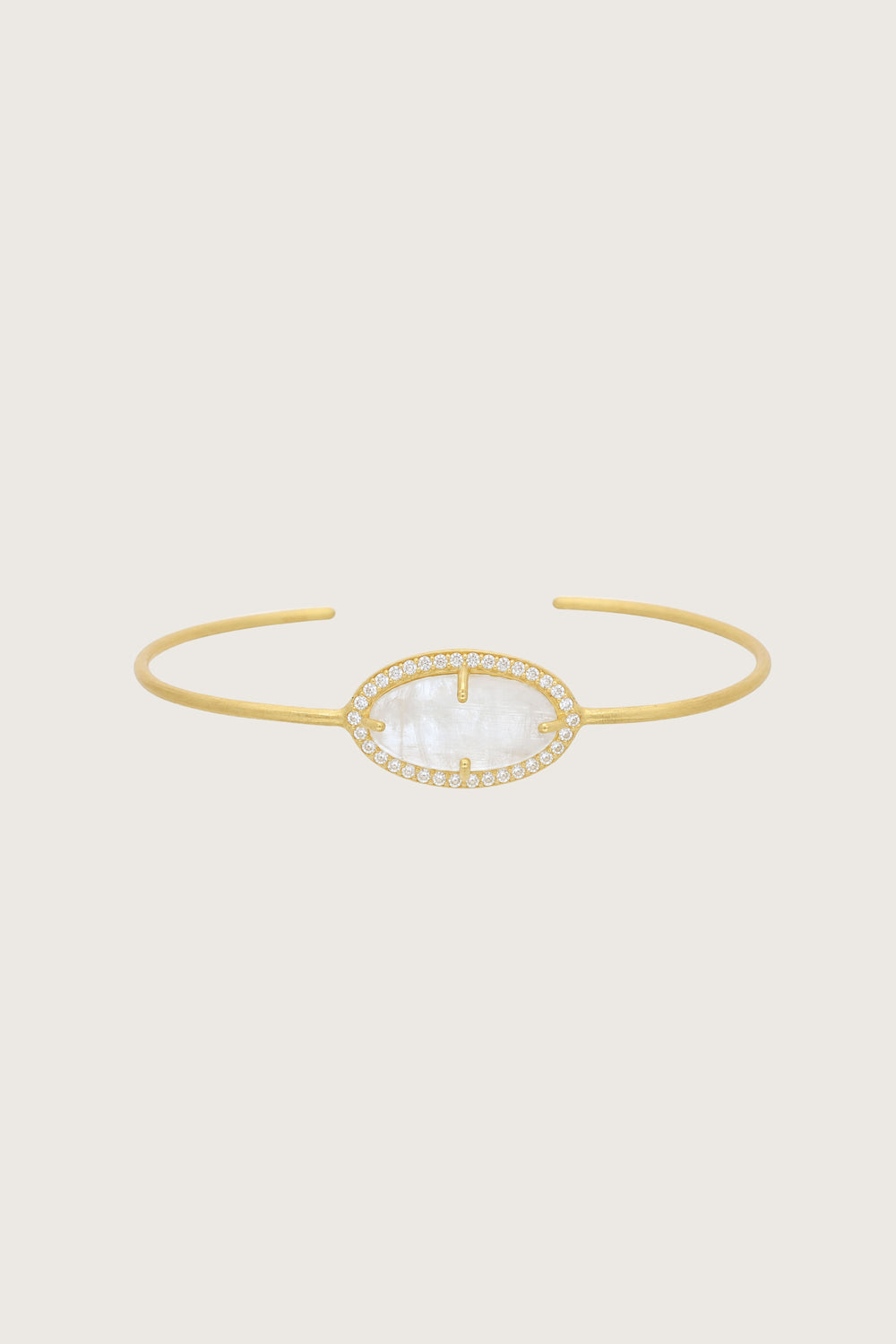 Bracciale Mata in pietra di luna arcobaleno, placcato in oro fino riciclato 18K, pietra di luna arcobaleno