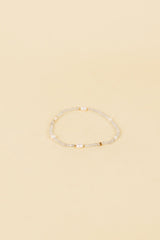 Pulsera Karu con incrustación de oro 14K, perla blanca y cristal de labradorita