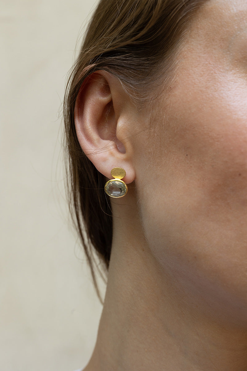 Robeli 18K Recycled Fine Gold Plated Green Amethyst Earrings - 925 Silver Posts