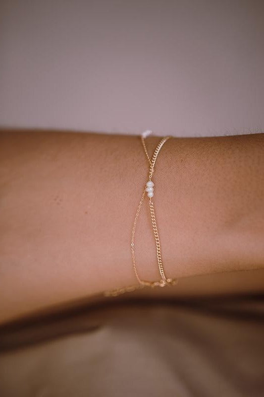 Jilwi 14K Gold Inlay Freshwater Pearl Bracelet