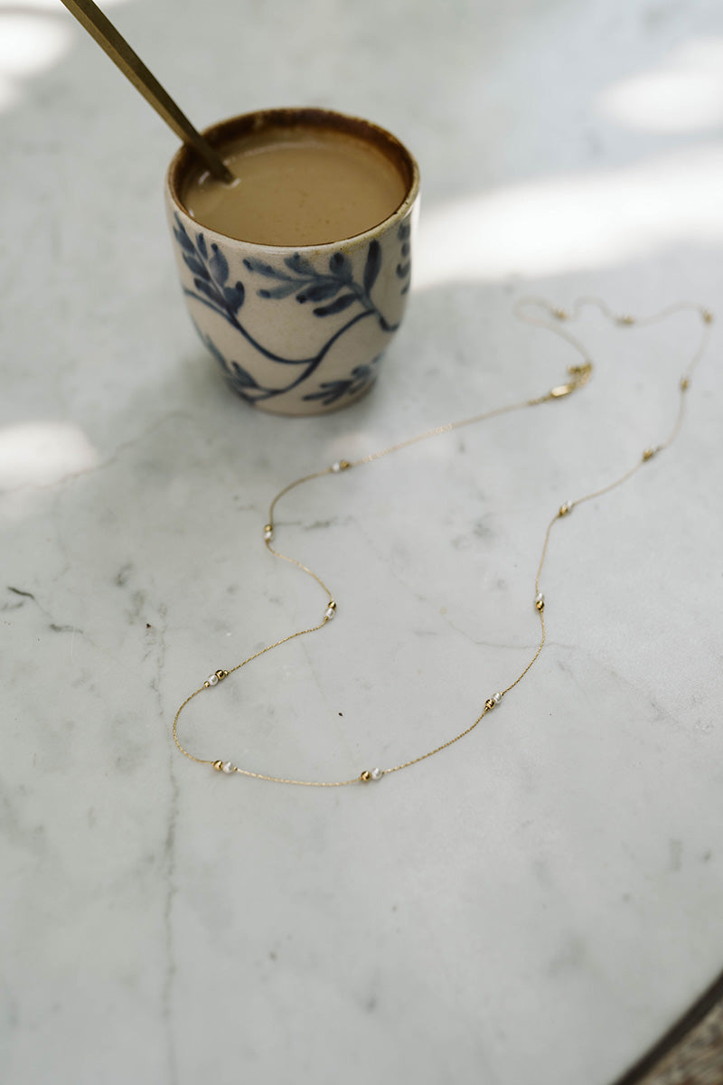 Jaru 14K Gold Inlay Freshwater Pearl Necklace