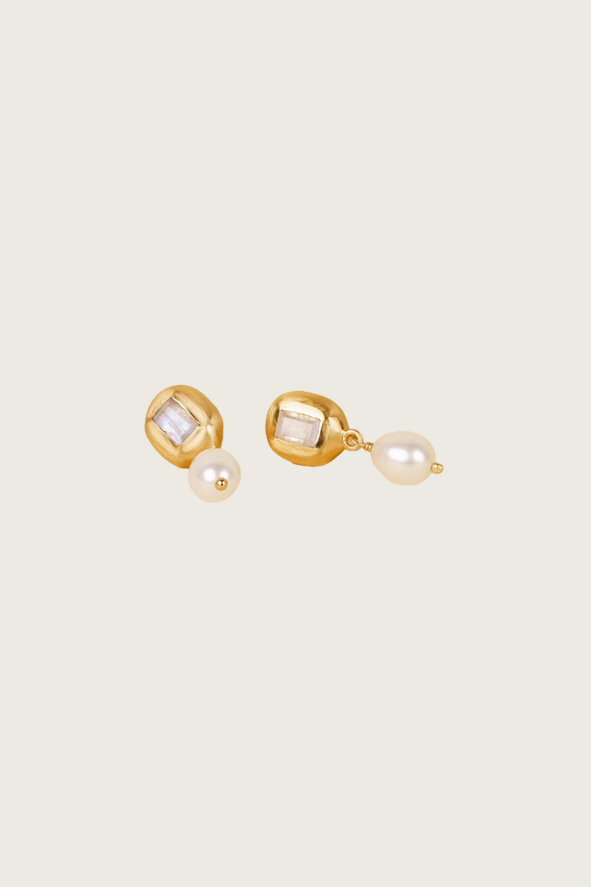 Zarela 18K Recycled Fine Gold Plated Freshwater Pearl / Labradorite Earrings - 925 Silver Posts