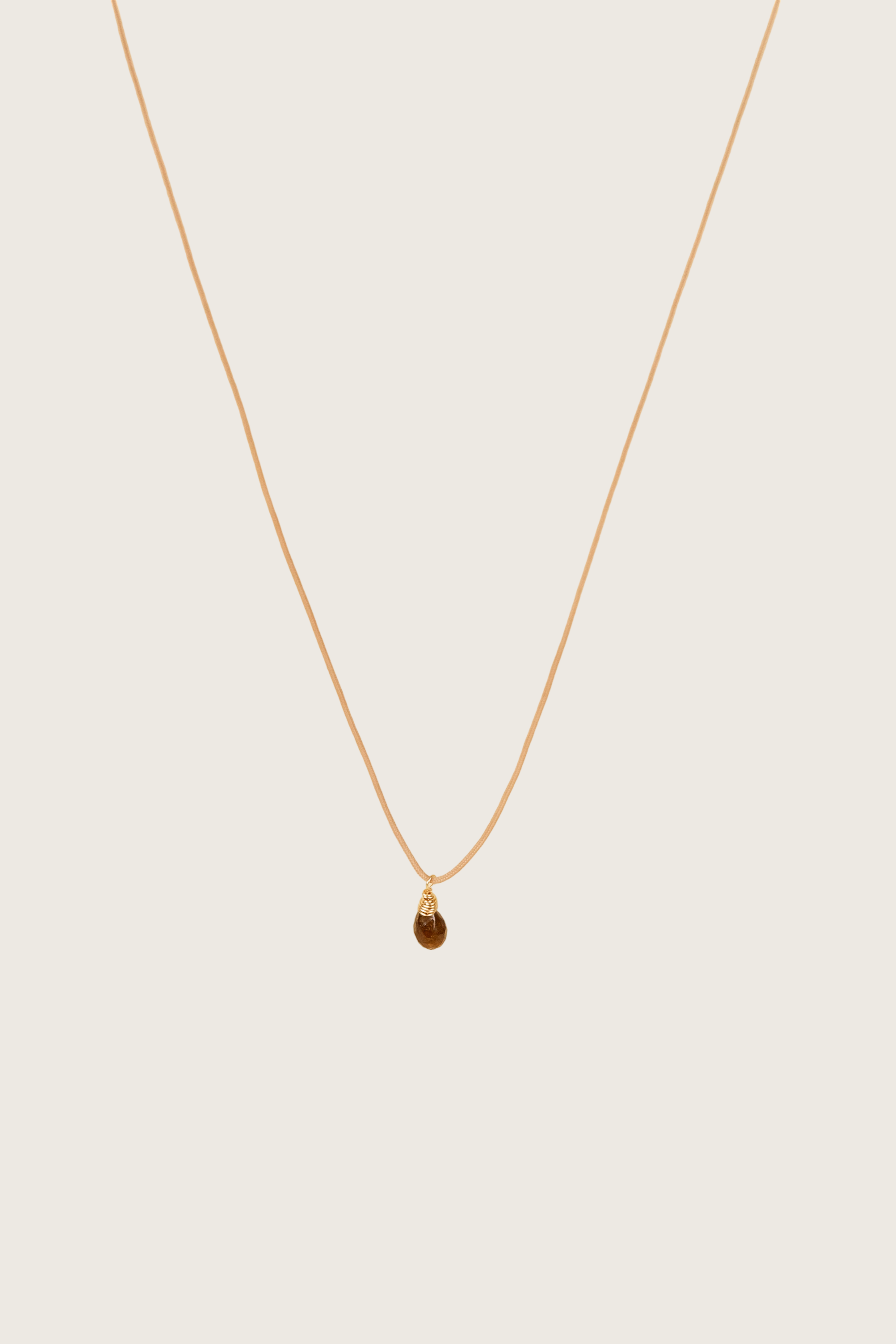 Sirig 14K Gold Inlay Cream String / Smoky Topaz Pendant Necklace