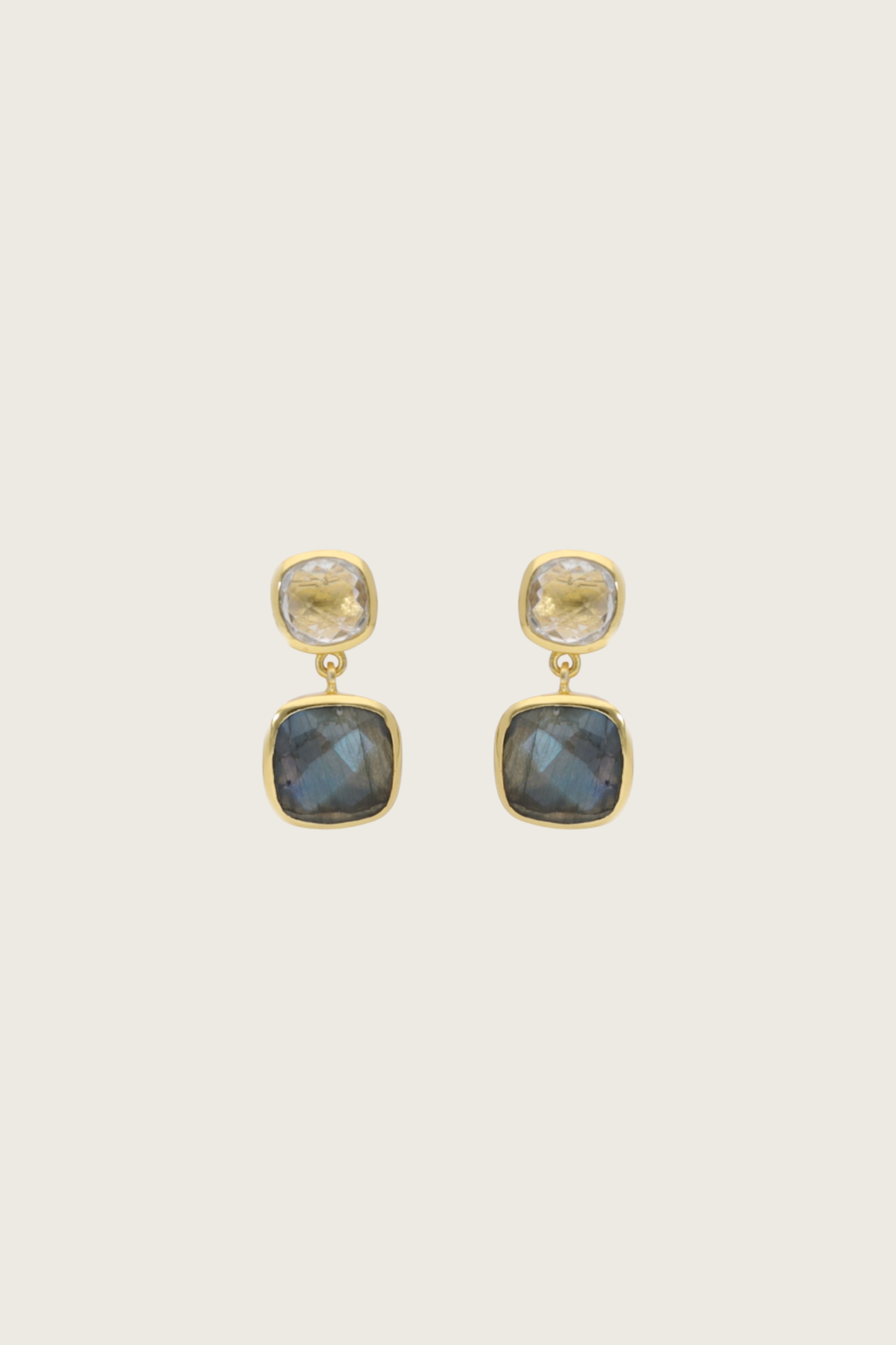 Basiri 18K Recycled Fine Gold Plated Clear Quartz / Labradorite Earrings - 925 Silver Posts