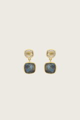 Basiri 18K Recycled Fine Gold Plated Clear Quartz / Labradorite Earrings - 925 Silver Posts