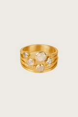 Anel Luli em Ouro Fino Reciclado 18K Banhado a Ouro com Pedra da Lua Arco-íris