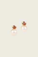 Pudiah 18K Recycled Fine Gold Plated Freshwater Pearl / Strawberry Quartz Earrings - 925 Silver Posts