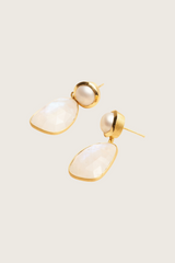 Wasa 18K Recycled Fine Gold Plated Freshwater Pearl / Rainbow Moonstone Earrings - 925 Silver Posts